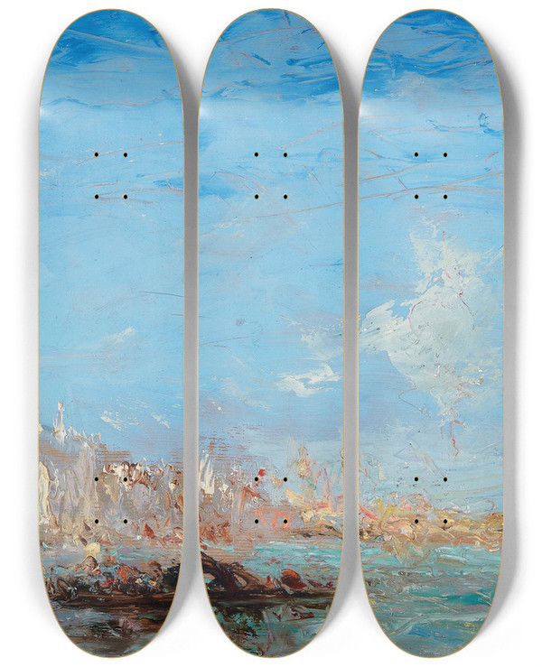 Triptych art skateboard deck of Flix Ziem Canal Grande by Felix Ziem (1821-1911)