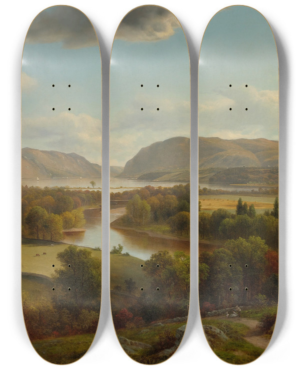Triptych art skateboard deck of David Johnson View From New Windsor Hudson River by David Johnson (1827-1908)