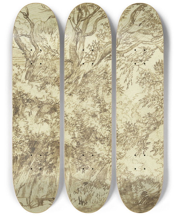 Triptych art skateboard deck of Jan Lievens Forest Landscape by Jan Lievens (1607-1674)