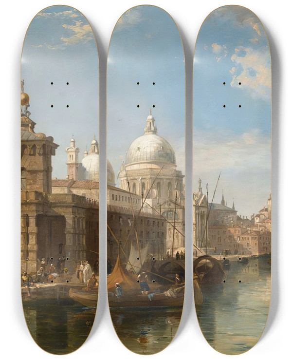 Triptych art skateboard deck of Edward Pritchett The Church Of The Salute Venice by Edward Pritchett (1828-1864)