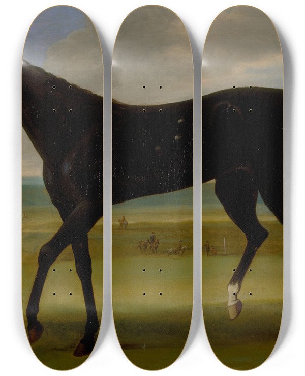 Triptych art skateboard deck of John Wootton The Duke Of Rutlands Bonny Black by John Wootton (1686-1765)