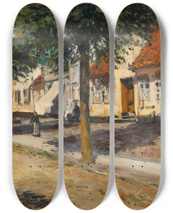Triptych art skateboard deck of Ulrich Hbner Alttravemnde by Ulrich Hubner (1872-1932)