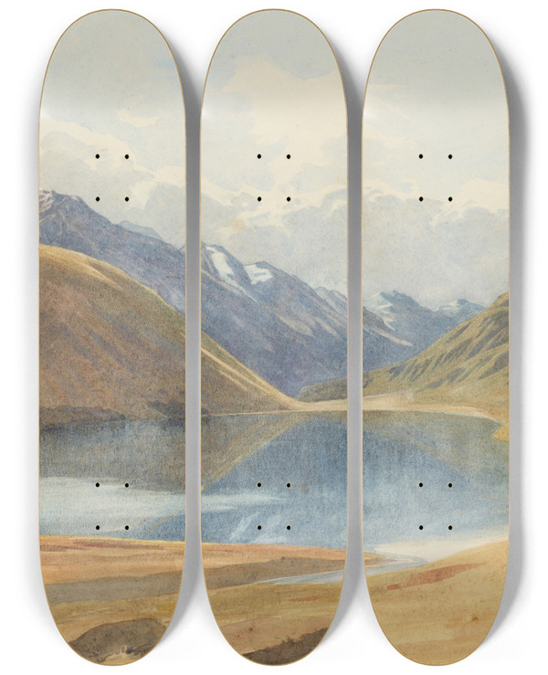 Triptych art skateboard deck of James Crowe Richmond Lake Tennyson_1 by James Crowe Richmond (1822-1898)