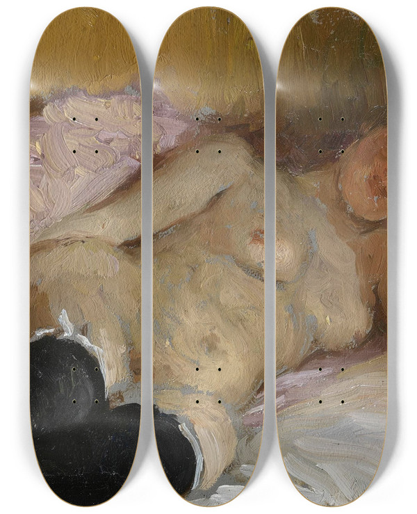 Triptych art skateboard deck of Ilya Efimovich Repin The Artists Wife Natalia Nordman Sleeping by Ilya Efimovich Repin (1844-1930)