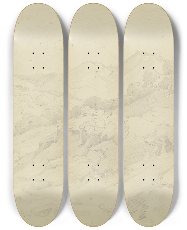 Triptych art skateboard deck of August Lucas Landschaft Mit Bildstock Bei Civitella Dem Heutigen Bellegra by August Lucas (1803-1863)