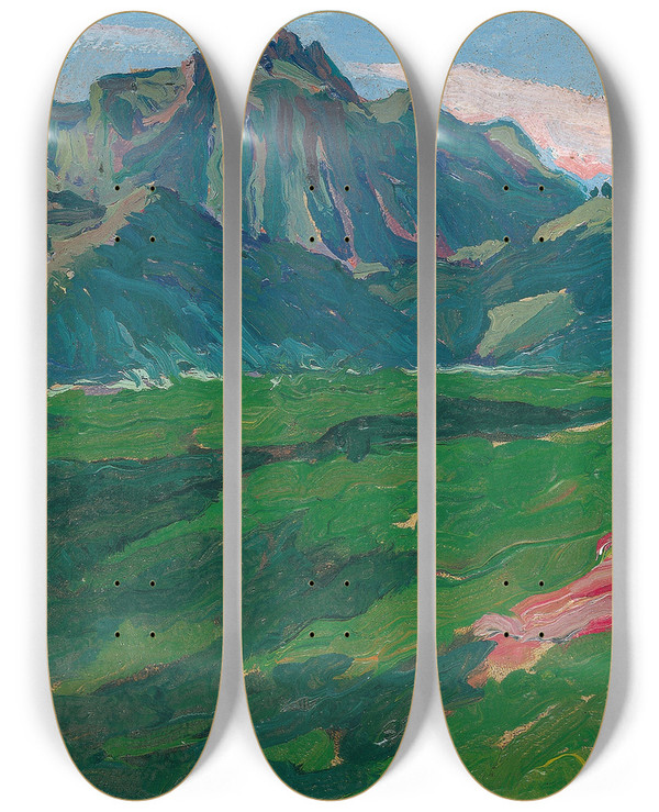 Triptych art skateboard deck of Julius Exter Kampenwand by Julius Exter (1863-1939)