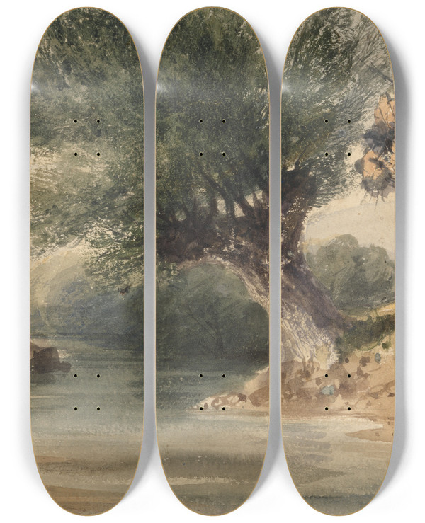 Triptych art skateboard deck of John Preston Neale On The Colne Middlesex by John Preston Neale