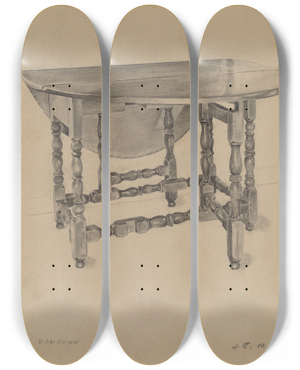 Triptych art skateboard deck of Rex Dolmith Gateleg Table by Rex Dolmith