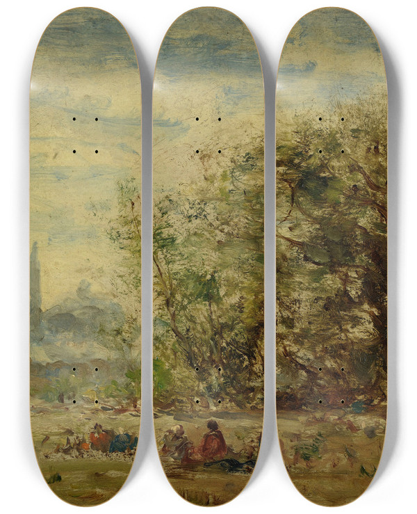 Triptych art skateboard deck of Flix Ziem Les Eaux Douces Dasie Environs De Constantinople by Felix Ziem (1821-1911)