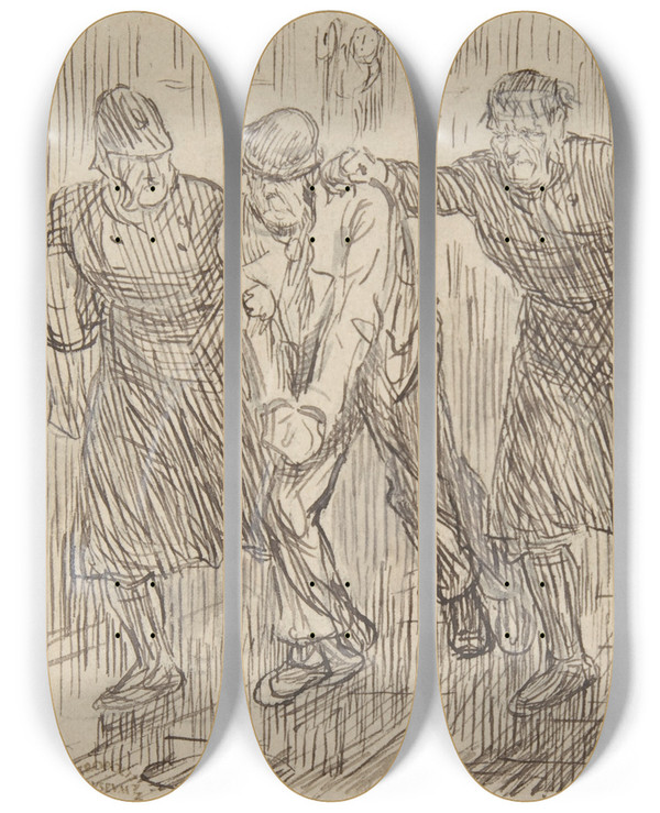 Triptych art skateboard deck of Charles Samuel Keene Happy Thought by Charles Samuel Keene (1823-1891)