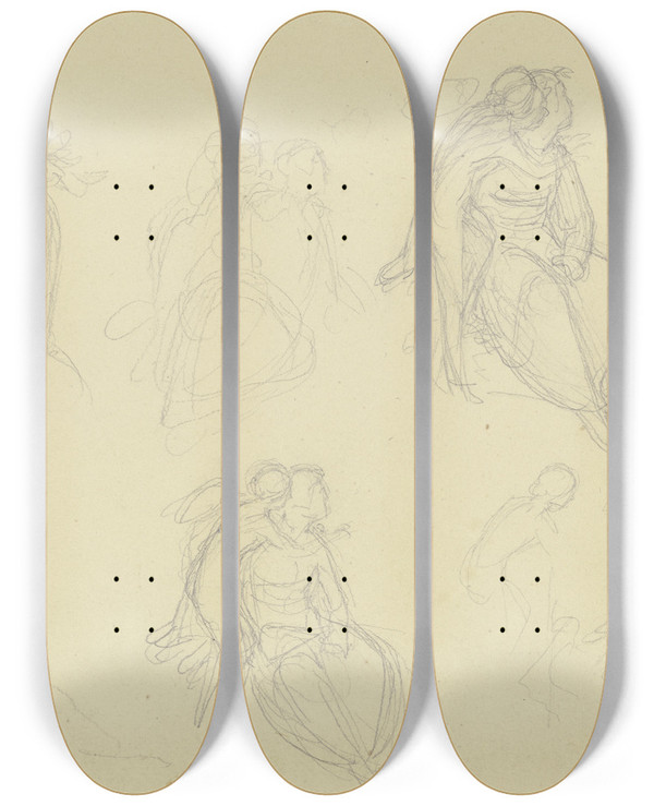 Triptych art skateboard deck of Gustav Heinrich Naecke Sitzende Gestalt Nach Rechts Mit Geflgeltem Amorknaben by Gustav Heinrich Naecke (1786-1835)