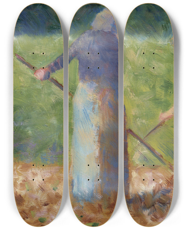Triptych art skateboard deck of Georges Seurat Haymakers At Montfermeil by Georges Seurat (1859-1891)
