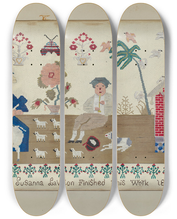 Triptych art skateboard deck of Walter Praefke Sampler by Walter Praefke