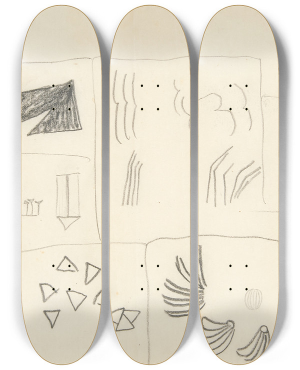 Triptych art skateboard deck of Viking Eggeling Original Drawings 16 by Viking Eggeling (1880-1925)