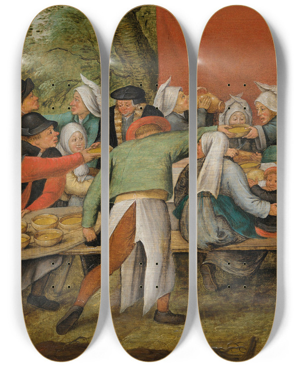 Triptych art skateboard deck of Pieter Brueghel The Younger The Wedding Feast by Pieter Brueghel The Younger (1565-1636)