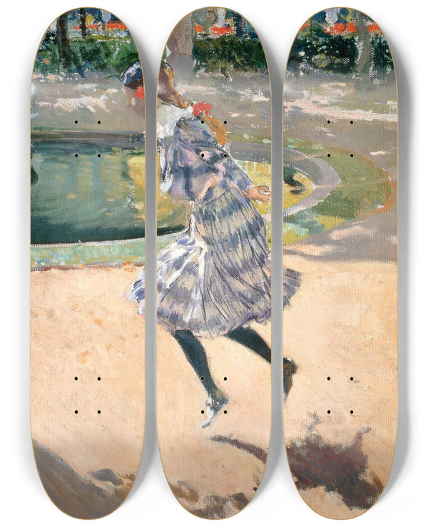 Triptych art skateboard deck of Joaqun Sorolla The Skipping Rope by Joaquin Sorolla (1863-1923)