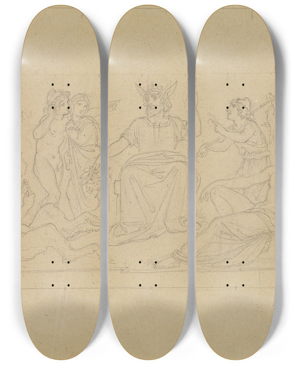 Triptych art skateboard deck of Moritz Von Schwind Knig Midas by Moritz Von Schwind (1804-1871)
