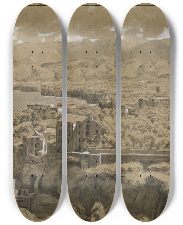 Triptych art skateboard deck of Hans Thoma Sorrent by Hans Thoma (1839-1924)