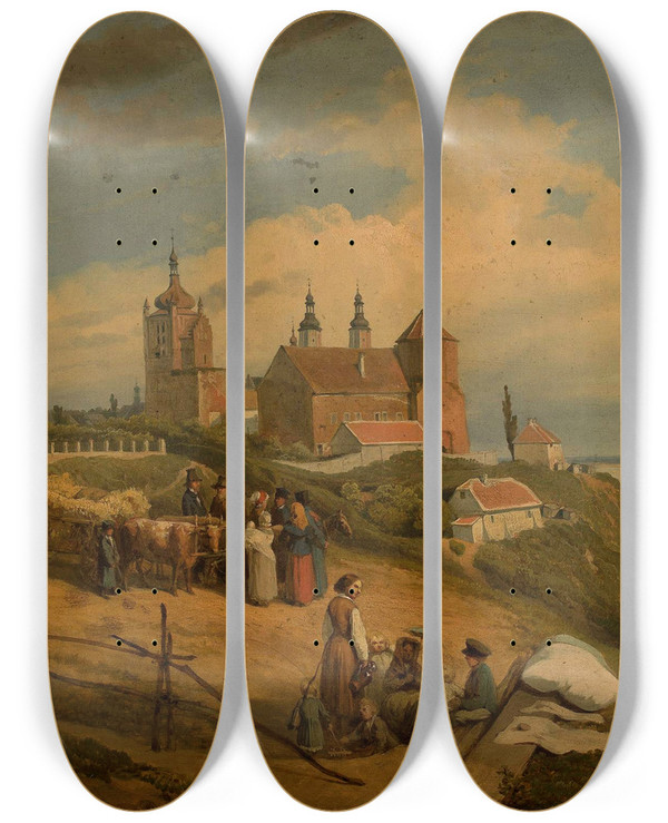 Triptych art skateboard deck of Wojciech Gerson View Of Pock by Wojciech Gerson (1831-1901)