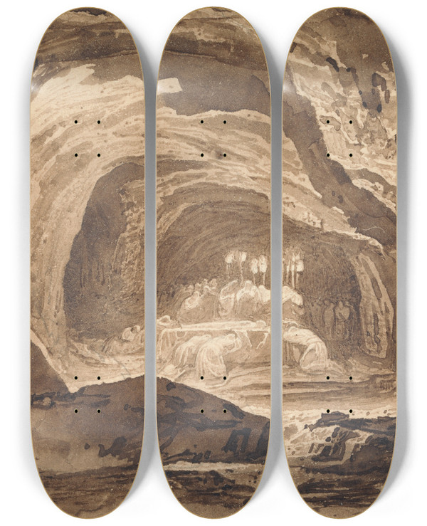 Triptych art skateboard deck of John Martin Burial Of Sarah by John Martin (1789-1854)