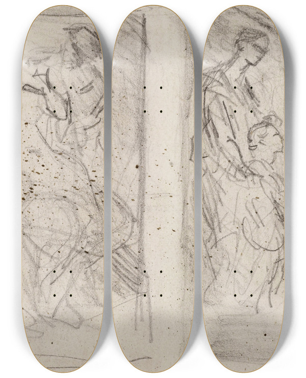 Triptych art skateboard deck of Narcissevirgile Diaz De La Pea Deux Esquisses Pour Des Compositions by Narcisse-Virgile Diaz de La Pea (1808-1876)
