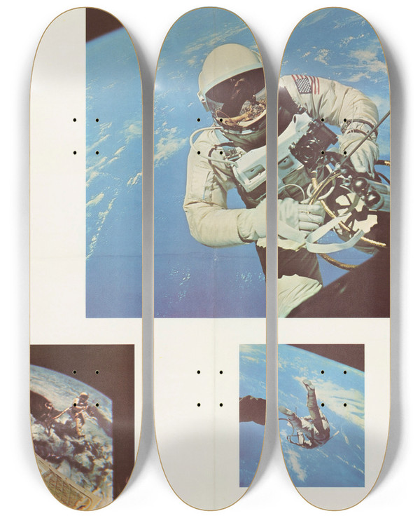 Triptych art skateboard deck of Us Information Agency Astronaut Walks In Space by U S Information Agency (1953-1999)