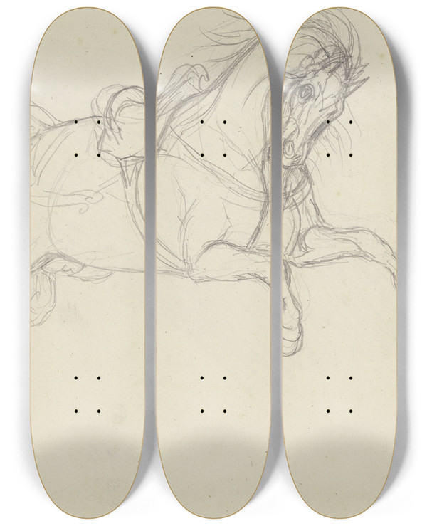 Triptych art skateboard deck of Ferdinand Fellner Durchgegangenes Gesatteltes Pferd by Ferdinand Fellner (1799-1859)