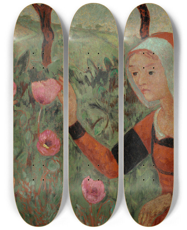 Triptych art skateboard deck of Paul Srusier Les Pavots by Paul Serusier (1864-1927)