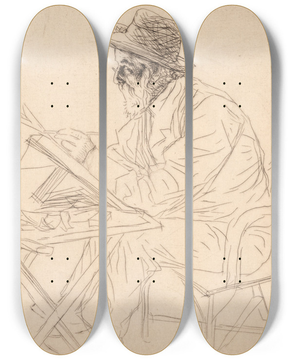 Triptych art skateboard deck of William Strang Portrait Of Alphonse Legros by William Strang (1859-1921)