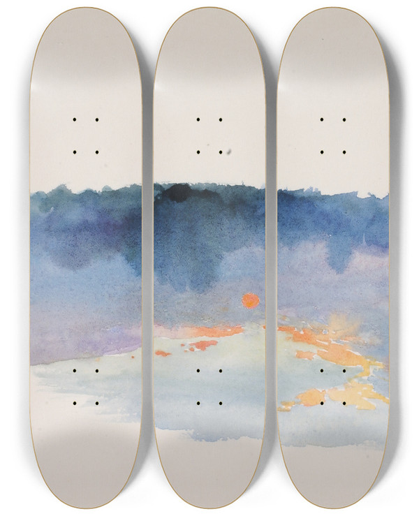 Triptych art skateboard deck of George Elbert Burr Sunset Oxford by George Elbert Burr (1859-1939)