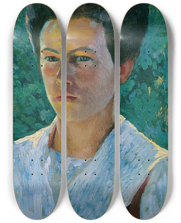 Triptych art skateboard deck of Hubert Landa Mdchenbildnis by Hubert Landa (1870-1938)