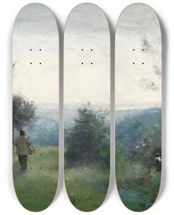 Triptych art skateboard deck of Jeanbaptistecamille Corot La Rencontre Matinale Sur Les Hauteurs De Svres by Jean-Baptiste-Camille Corot (1796-1875)