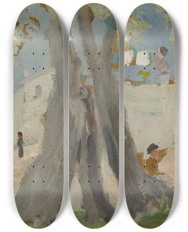 Triptych art skateboard deck of Ernst Schiess Old Olive Tree by Ernst Schiess (1872-1919)