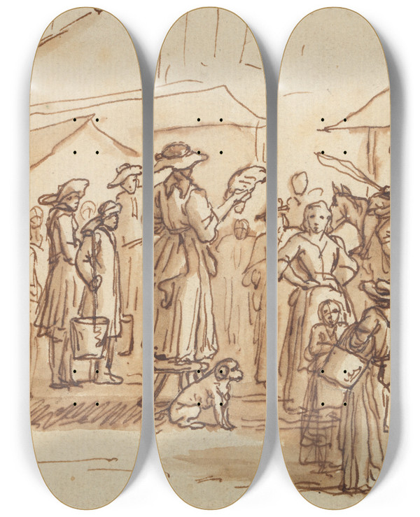 Triptych art skateboard deck of Sir James Thornhill A Scene At Windsor by Sir James Thornhill (1675-1734)