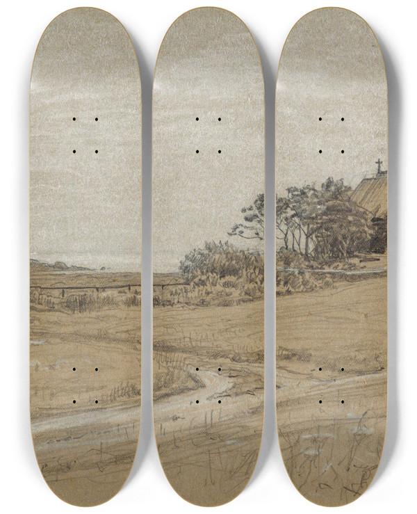 Triptych art skateboard deck of Howard Russell Butler Landscape by Howard Russell Butler (1856-1934)