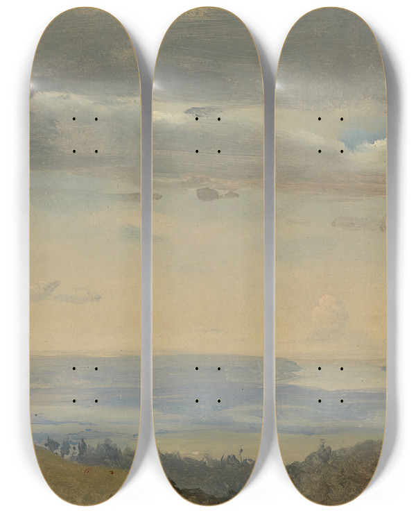 Triptych art skateboard deck of Johan Christian Dahl Cloud Study With River Landscape by Johan Christian Dahl (1788-1857)