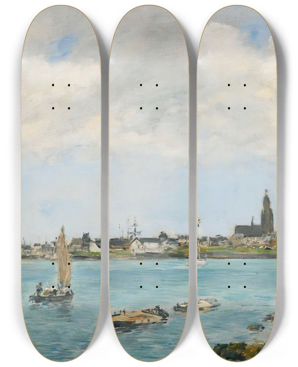Triptych art skateboard deck of Eugne Boudin Le Croisic Vue Generale Prise De Pempron by Eugene Boudin (1824-1898)