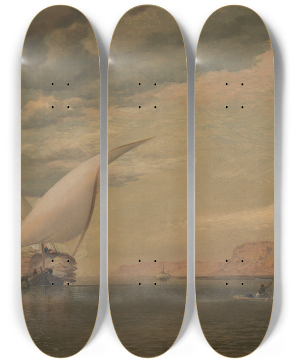 Triptych art skateboard deck of Edward William Cooke On The Nile by Edward William Cooke (1811-1880)