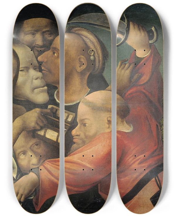 Triptych art skateboard deck of Manner Of Hieronymus Bosch The Arrest Of Christ by Manner Of Hieronymus Bosch (1450-1516)