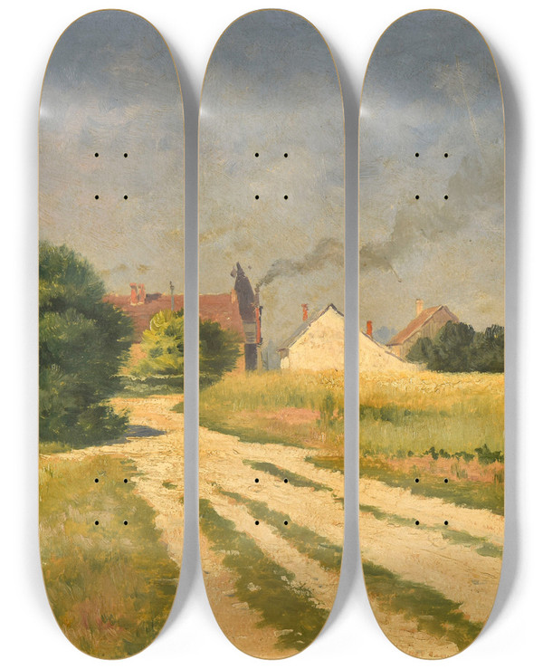 Triptych art skateboard deck of Armand Gury La Brasserie De Pontgivart by Armand Guery (1850-1912)