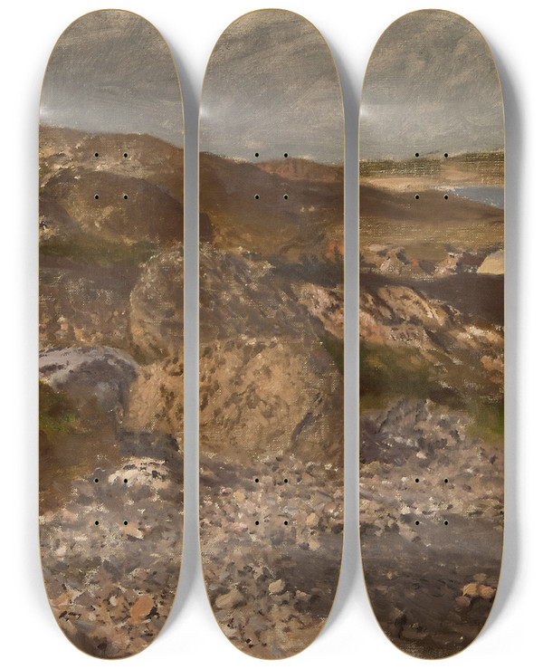 Triptych art skateboard deck of Bruno Liljefors Rocky Ground by Bruno Liljefors (1860-1939)