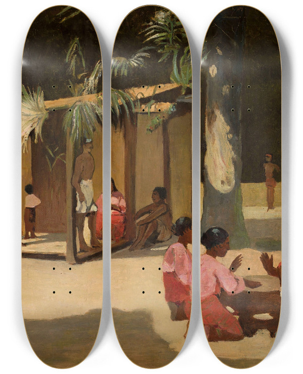 Triptych art skateboard deck of Jean Lulvs Exotic Scene by Jean Lulves (1833-1889)