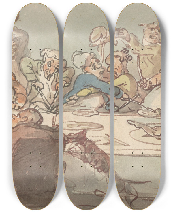 Triptych art skateboard deck of Thomas Rowlandson English Ordinary by Thomas Rowlandson (1756-1827)