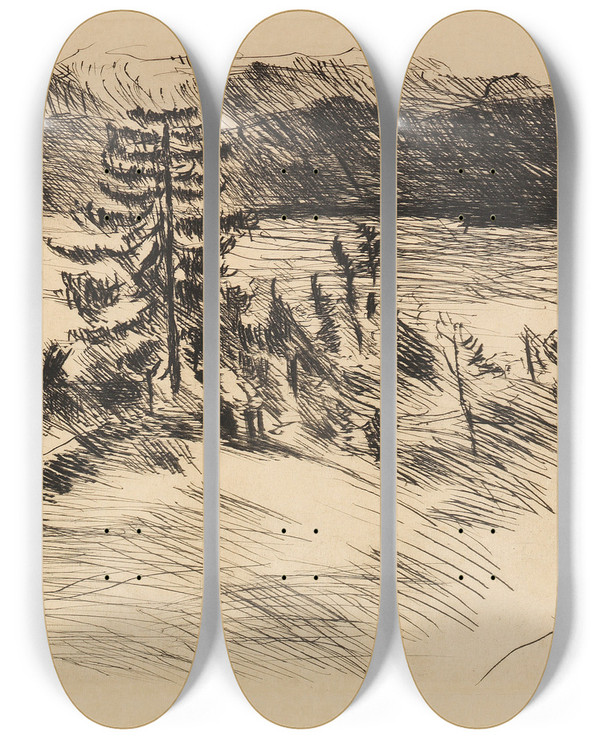 Triptych art skateboard deck of Lovis Corinth Groe Walchenseelandschaft by Lovis Corinth (1858-1925)