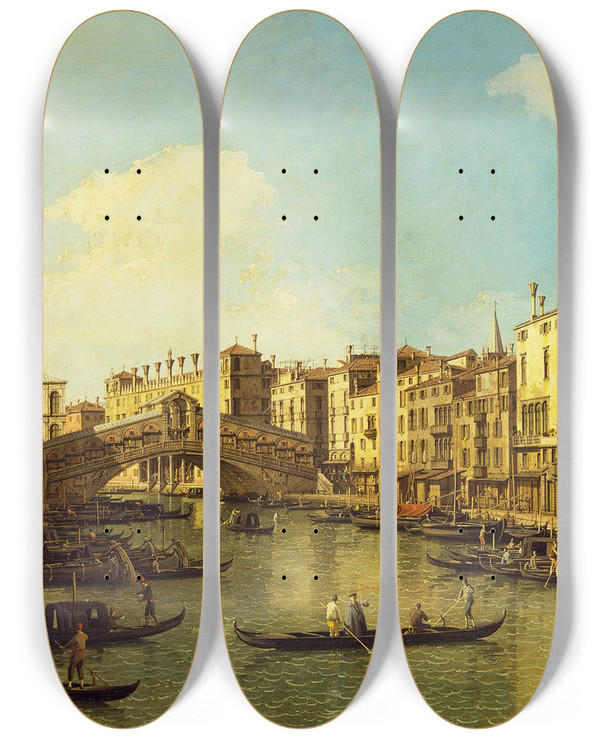 Triptych art skateboard deck of Canaletto Venice The Grand Canal From The Palazzo Dolfinmanin To The Rialto Bridge by Canaletto (1697-1768)