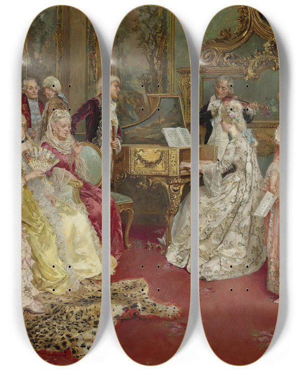 Triptych art skateboard deck of Luis Lvarez Catal A Musical Recital by Luis lvarez Catal (1836-1901)