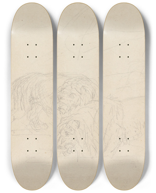 Triptych art skateboard deck of Sawrey Gilpin Three Lions Prowling by Sawrey Gilpin (1733-1807)