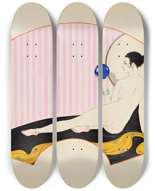 Triptych art skateboard deck of George Barbier Odalisque La Boulle De Crystal by George Barbier (1882-1932)