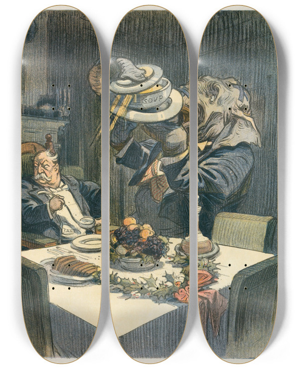 Triptych art skateboard deck of Udo Keppler Merry Christmas Bill by Udo Keppler (1872-1956)
