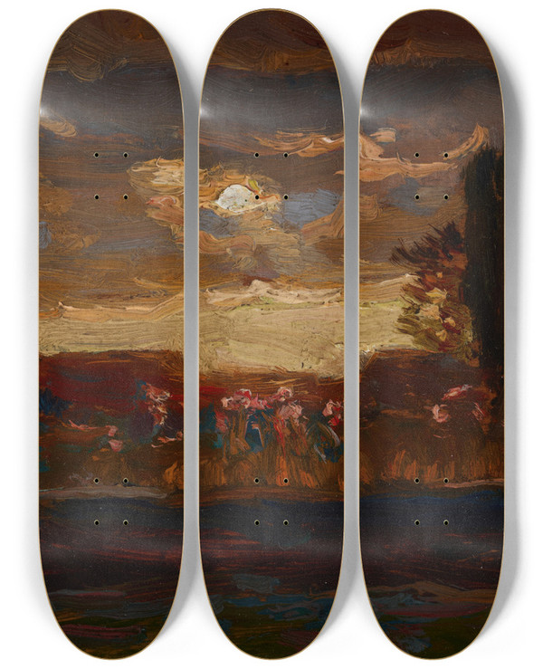 Triptych art skateboard deck of Jan Stanislawski Ukrainian Landscape by Jan Stanislawski (1860-1907)
